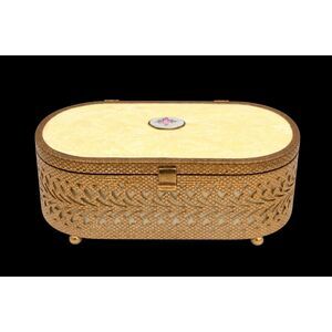 Vintage Gold-tone Filigree Ormolu Jewelry 1950s Trinket Box | Hollywood Regency
